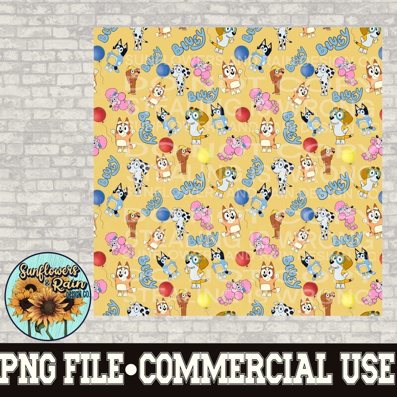 Seamless pattern and clipart bundle. Bluey  Individual png files. 300 dpi. 10 files included.