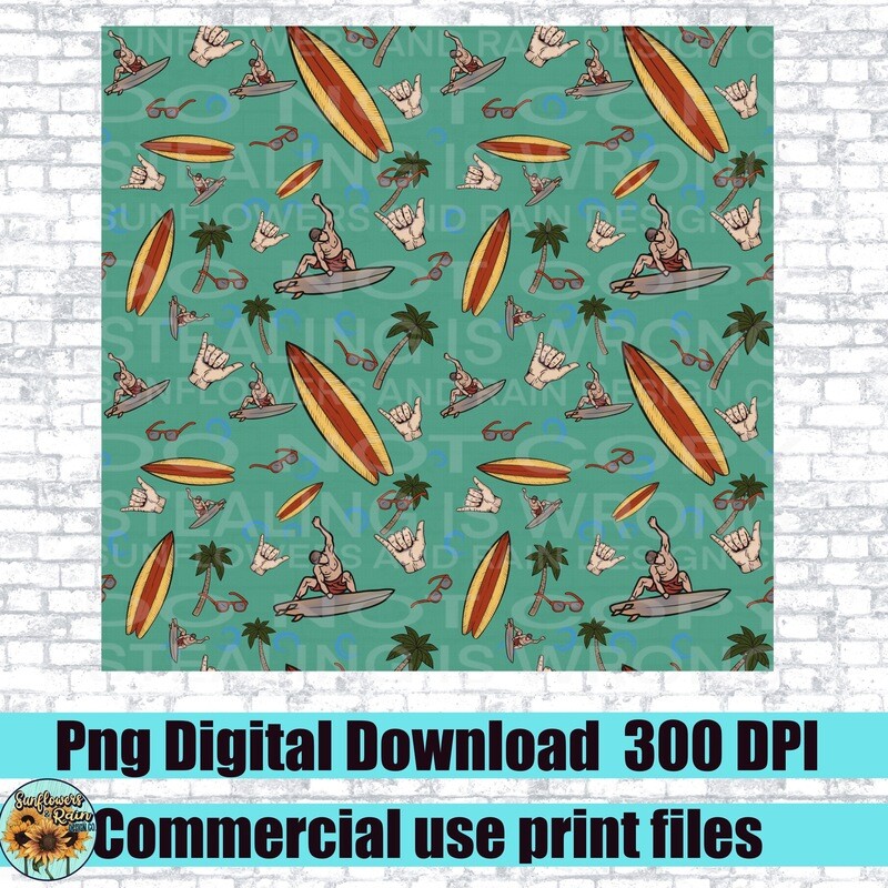 Seamless pattern and clipart bundle. Surfing  Individual png files. 300 dpi. 6 files included.