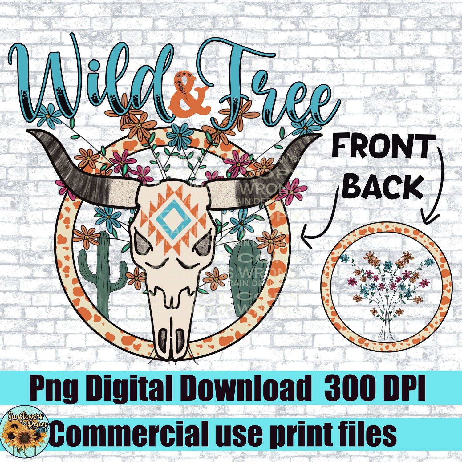 Wild and free. Front and back files.  png file included  digital download, Sublimation design.