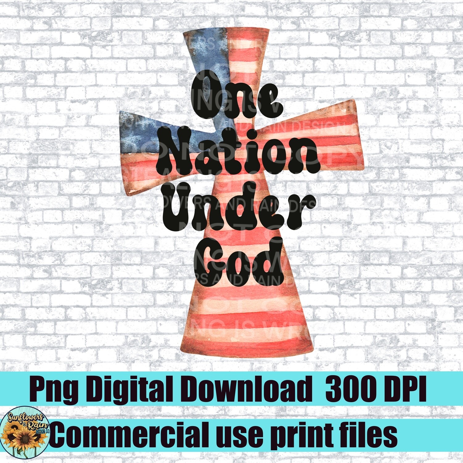 One nation under God png file for sublimation and dtf. Digital download