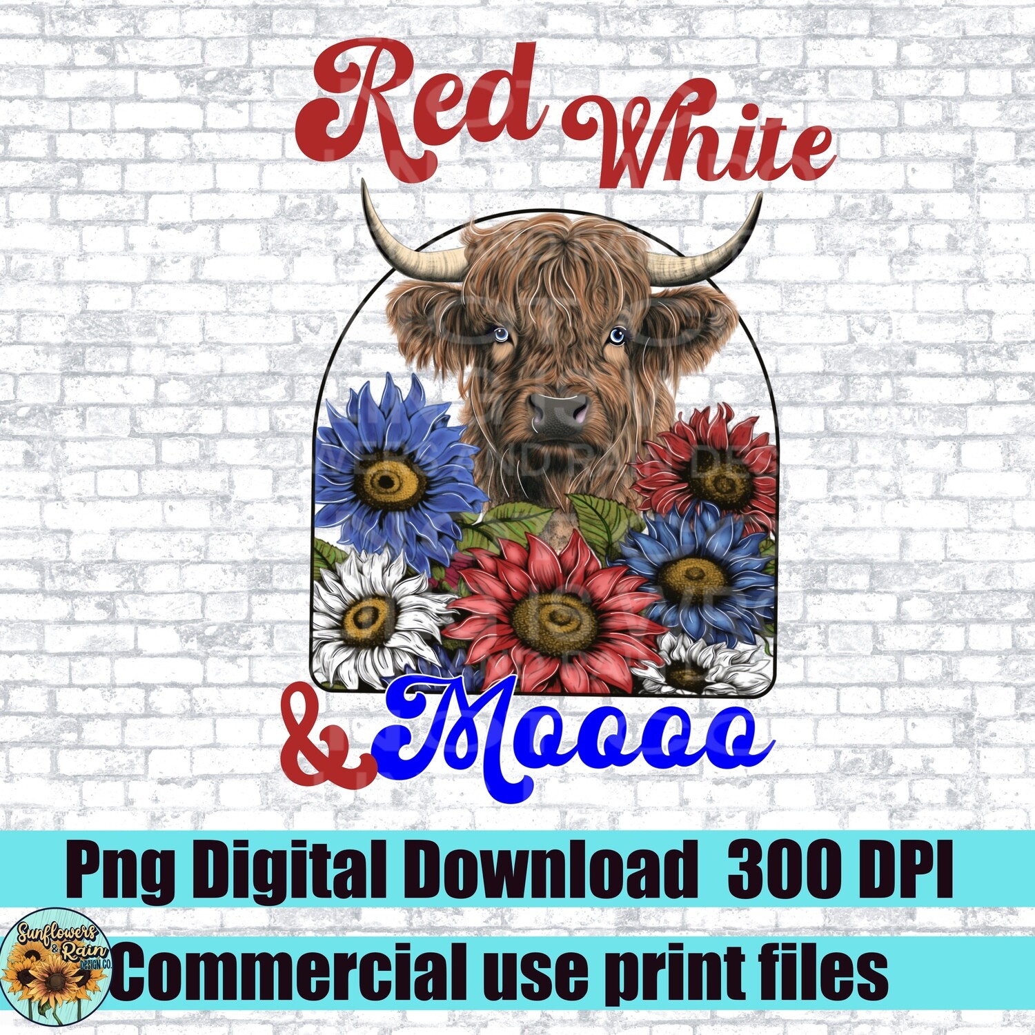 Red white and mooo. Highland cow, American flag   . png file for sublimation and dtf. Digital download