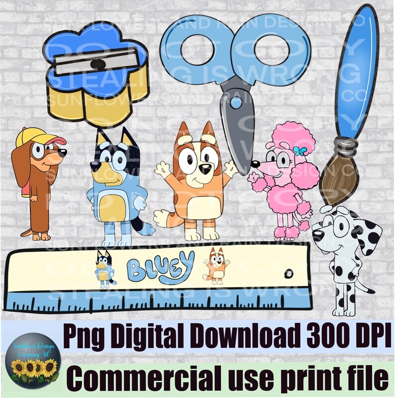 Bluey back to school clipart bundle. 10 files png file for sublimation and dtf. Digital download