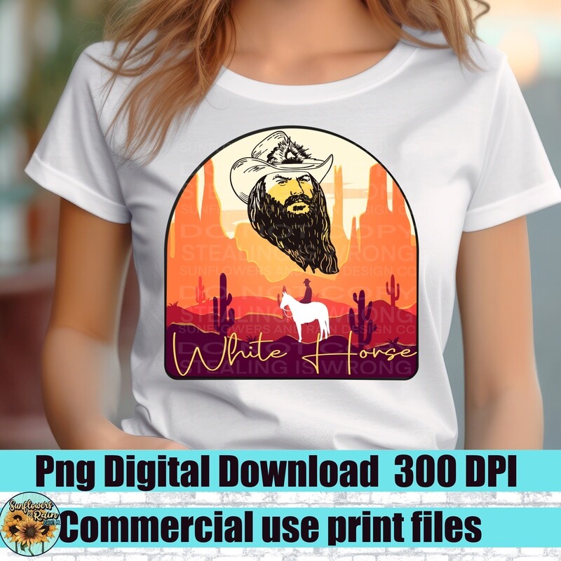Chris Stapleton White Horse Png file for sublimation tshirts.