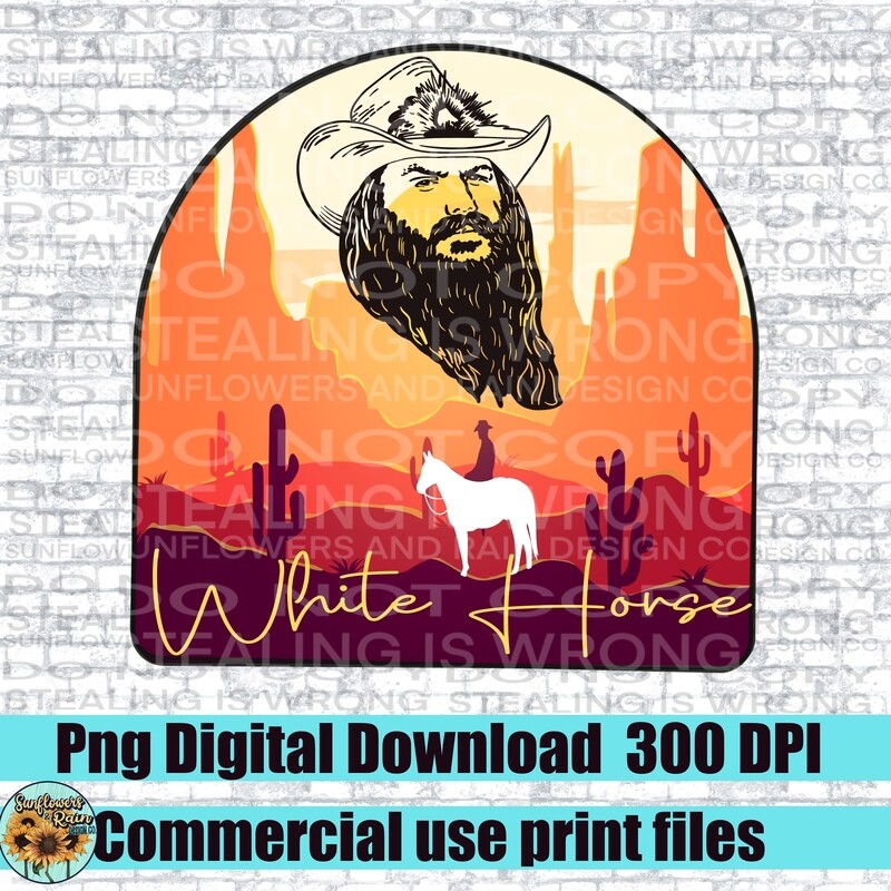 Chris Stapleton White Horse Png file for sublimation tshirts.