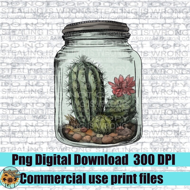Dessert cactus in a jar Png file for sublimation tshirts.