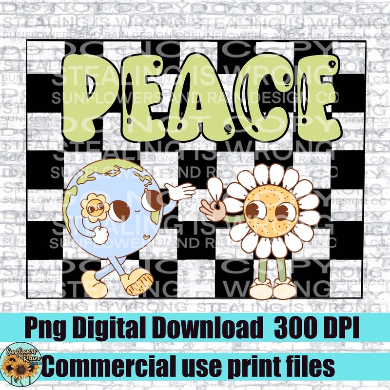 Retro peace Png file for sublimation tshirts.