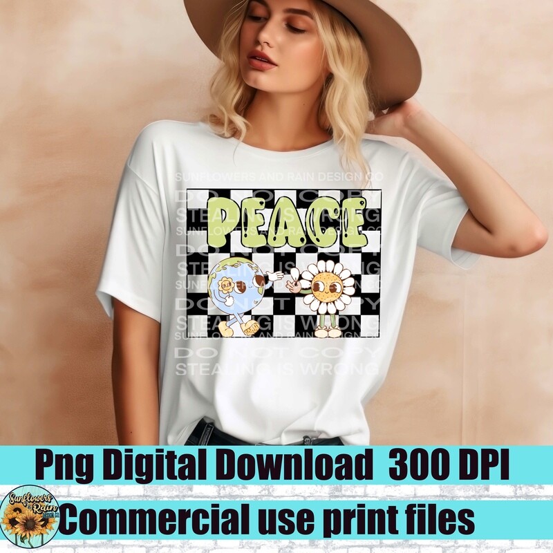 Retro peace Png file for sublimation tshirts.