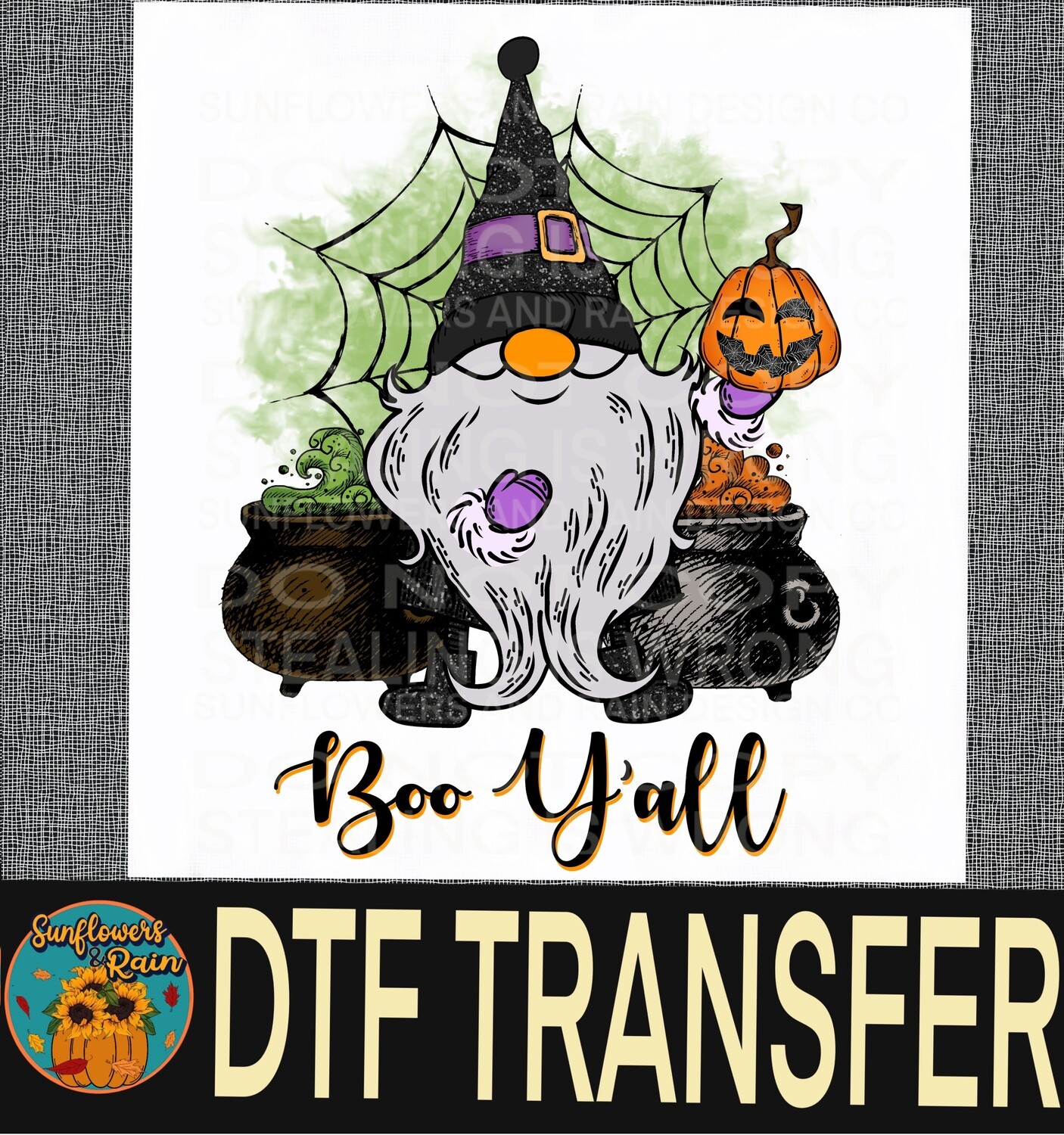 Gnome boo y’all Dtf transfer.