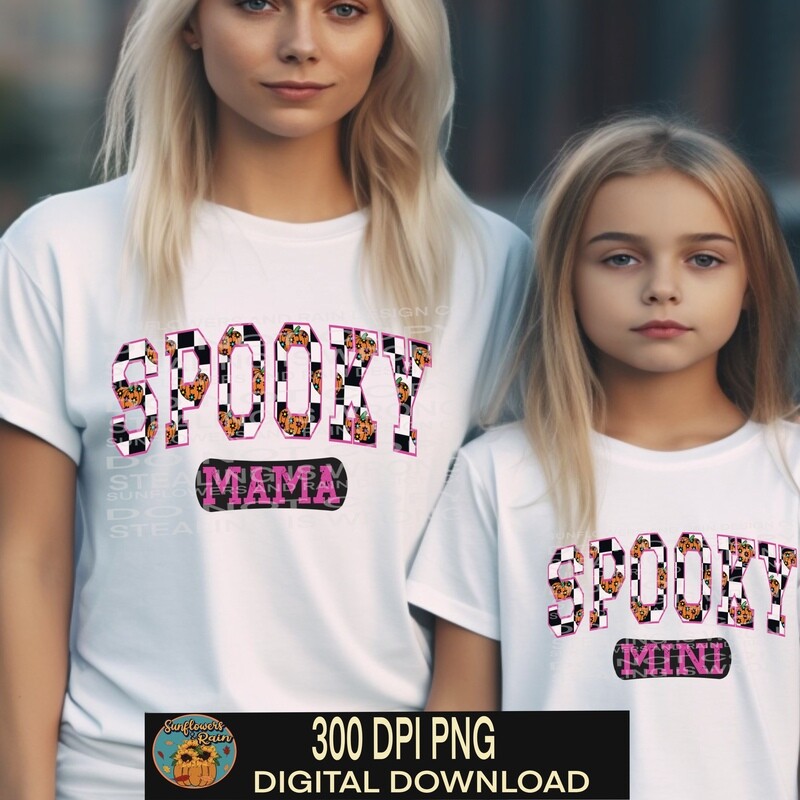 Spooky mama and mini bundle png  Retro Halloween png. Digital download. Sublimation Halloween shirts. Dtf pints. Halloween spooky design. Fall png