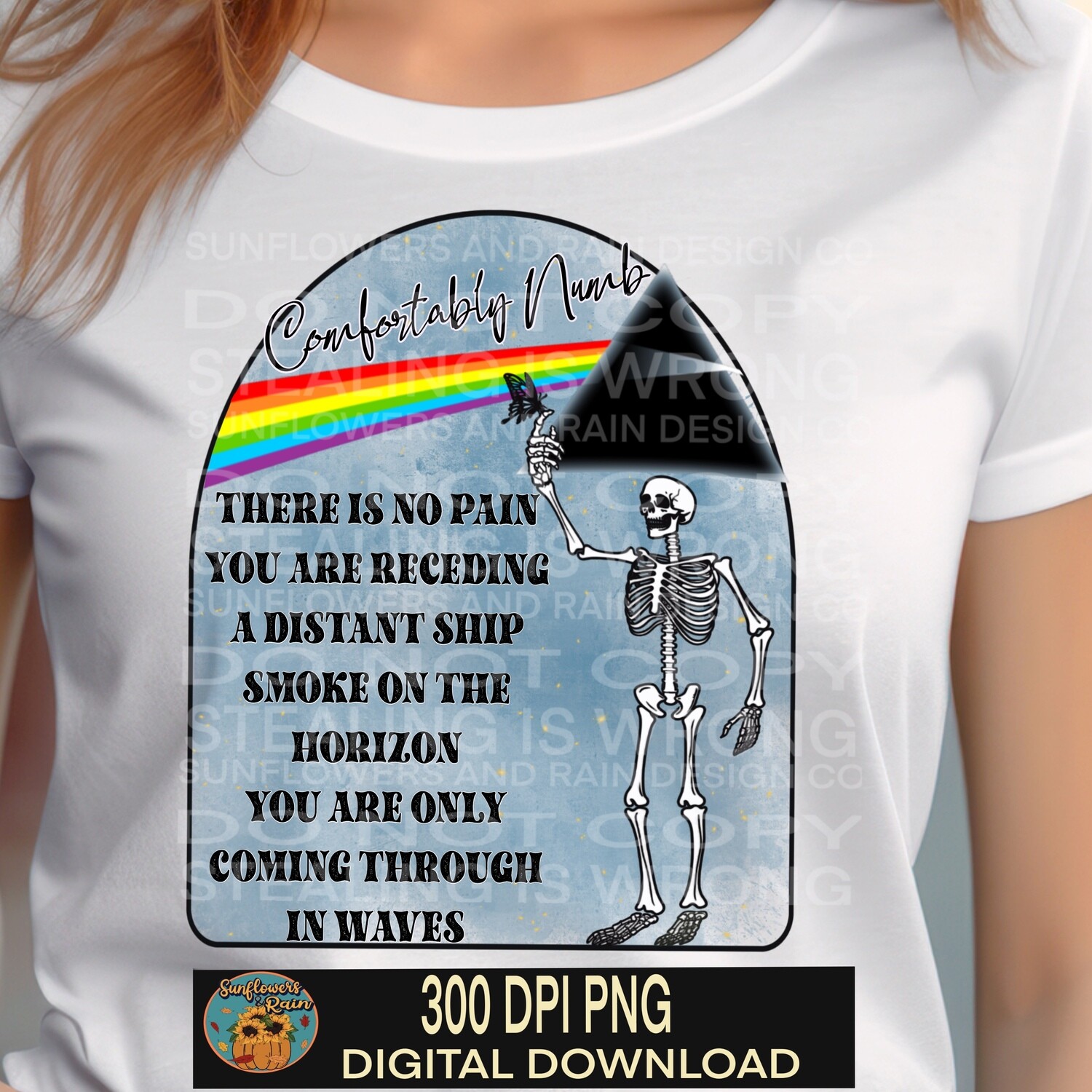 Comfortably Numb png file for sublimation T-shirts. Digital download. Instant download. Sublimation design