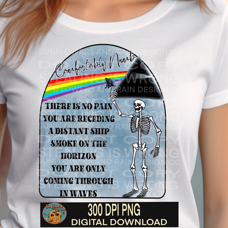 Comfortably Numb png file for sublimation T-shirts. Digital download. Instant download. Sublimation design