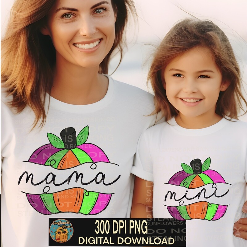 Mama and mini bright pumpkins Png. Matching png bundle, Sublimation Design Downloads