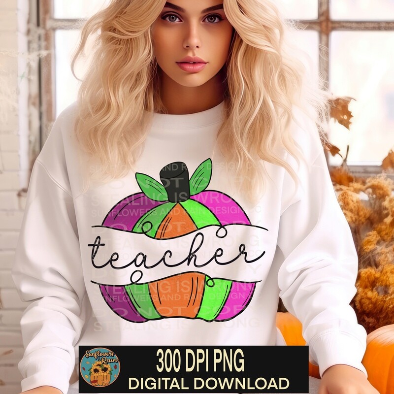 Teacher  bright pumpkin Png. Sublimation Design Downloads