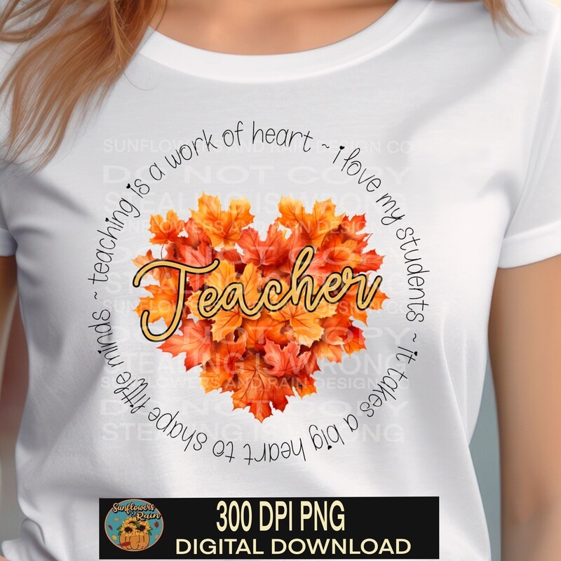 Fall teacher png file for sublimation shirt
