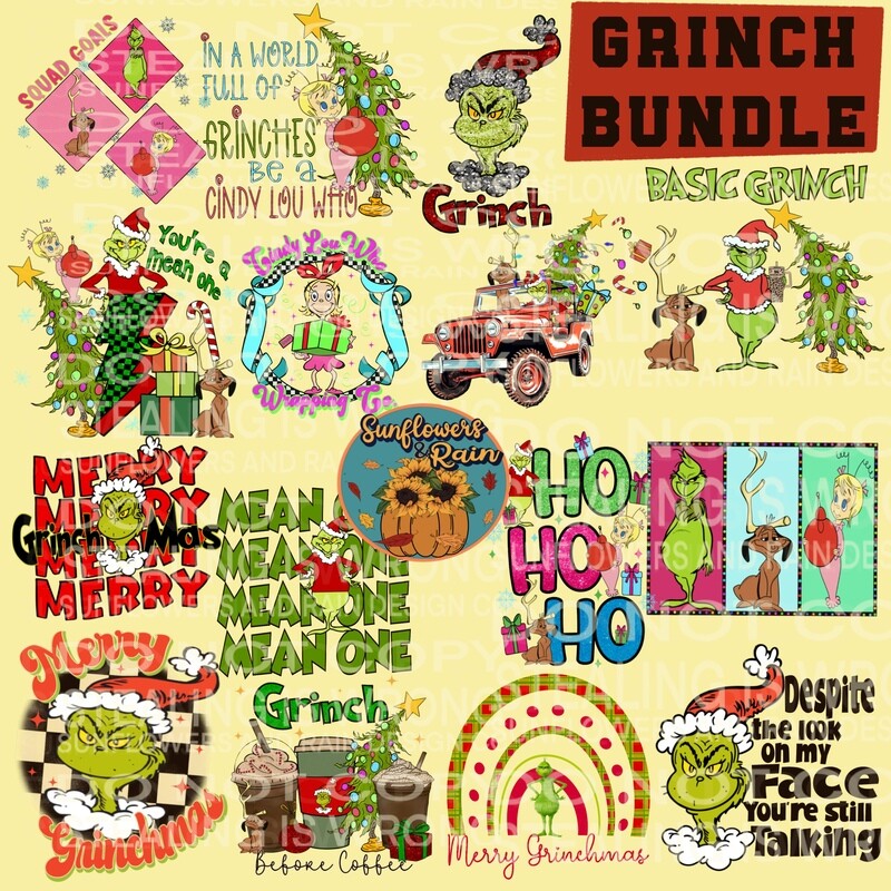 Christmas grinch bundle png files for sublimation tshirts. 15 png files included.