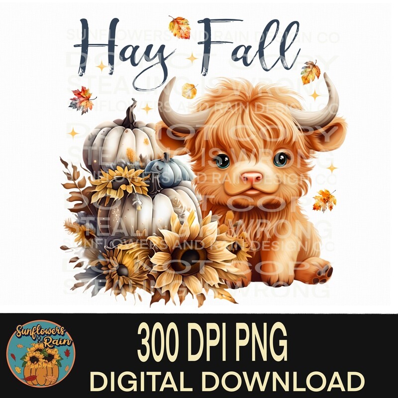 Highland cow hay fall Png file for sublimation tshirts.
