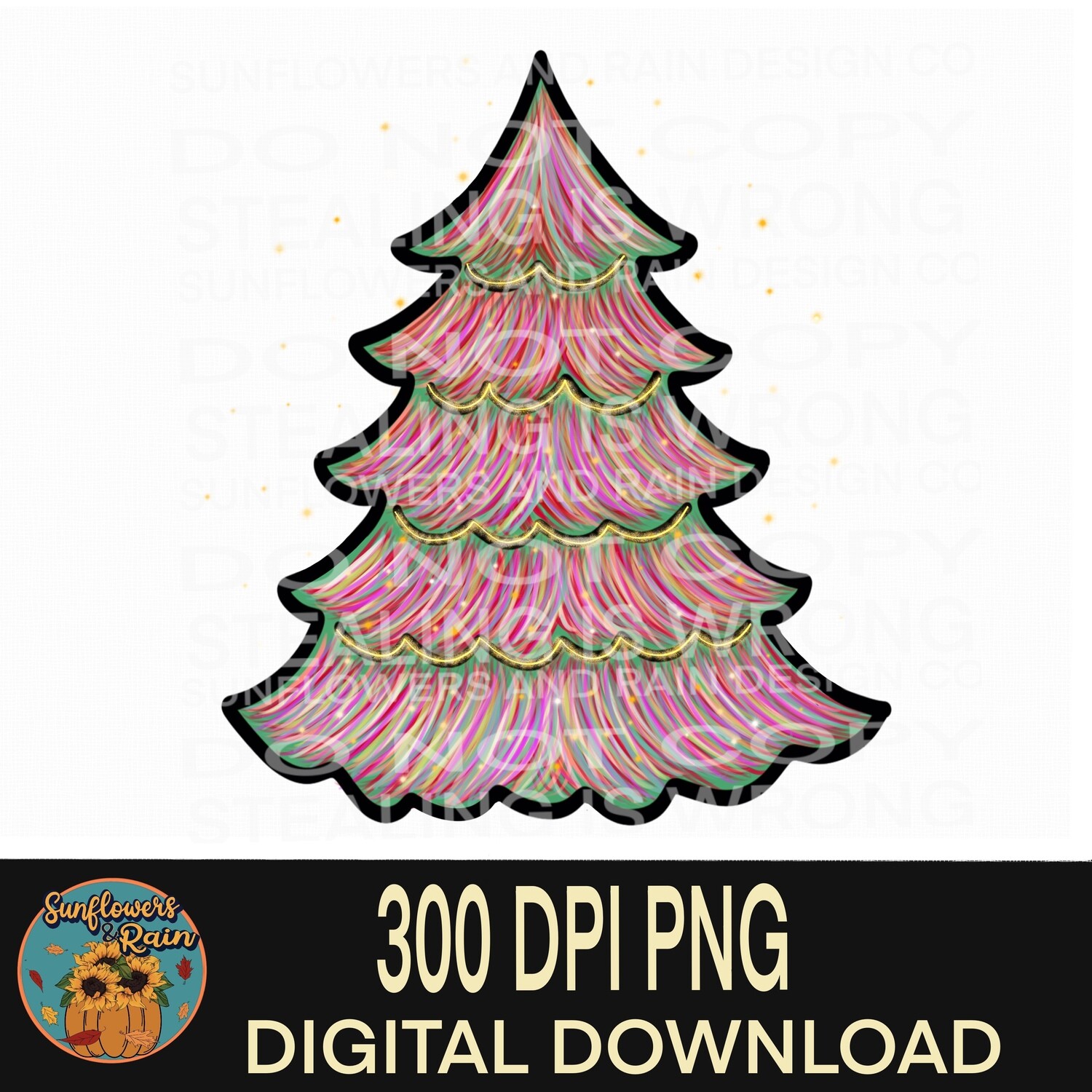 Colorful Christmas tree Png file for sublimation tshirts.
