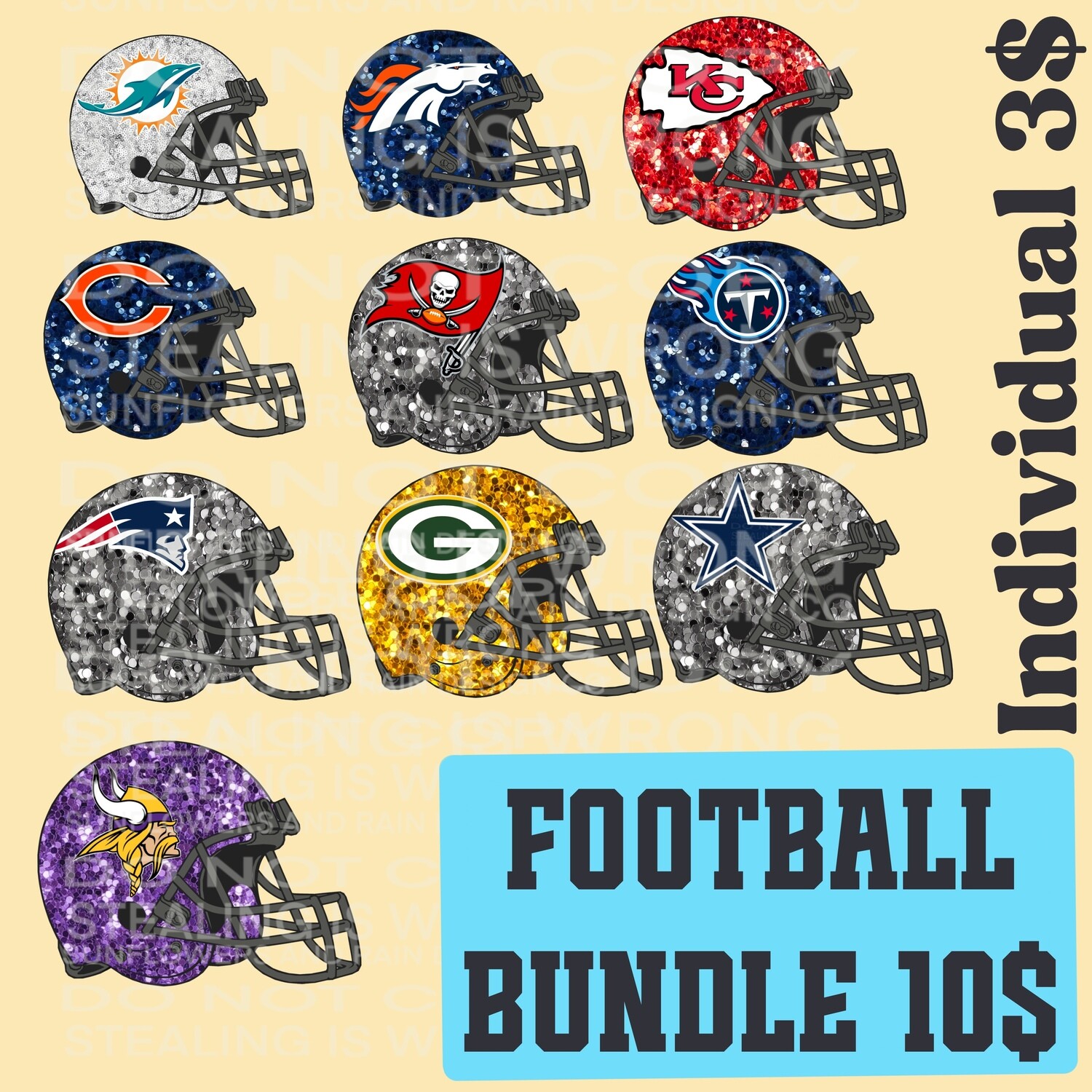 Football team helmets individual png files