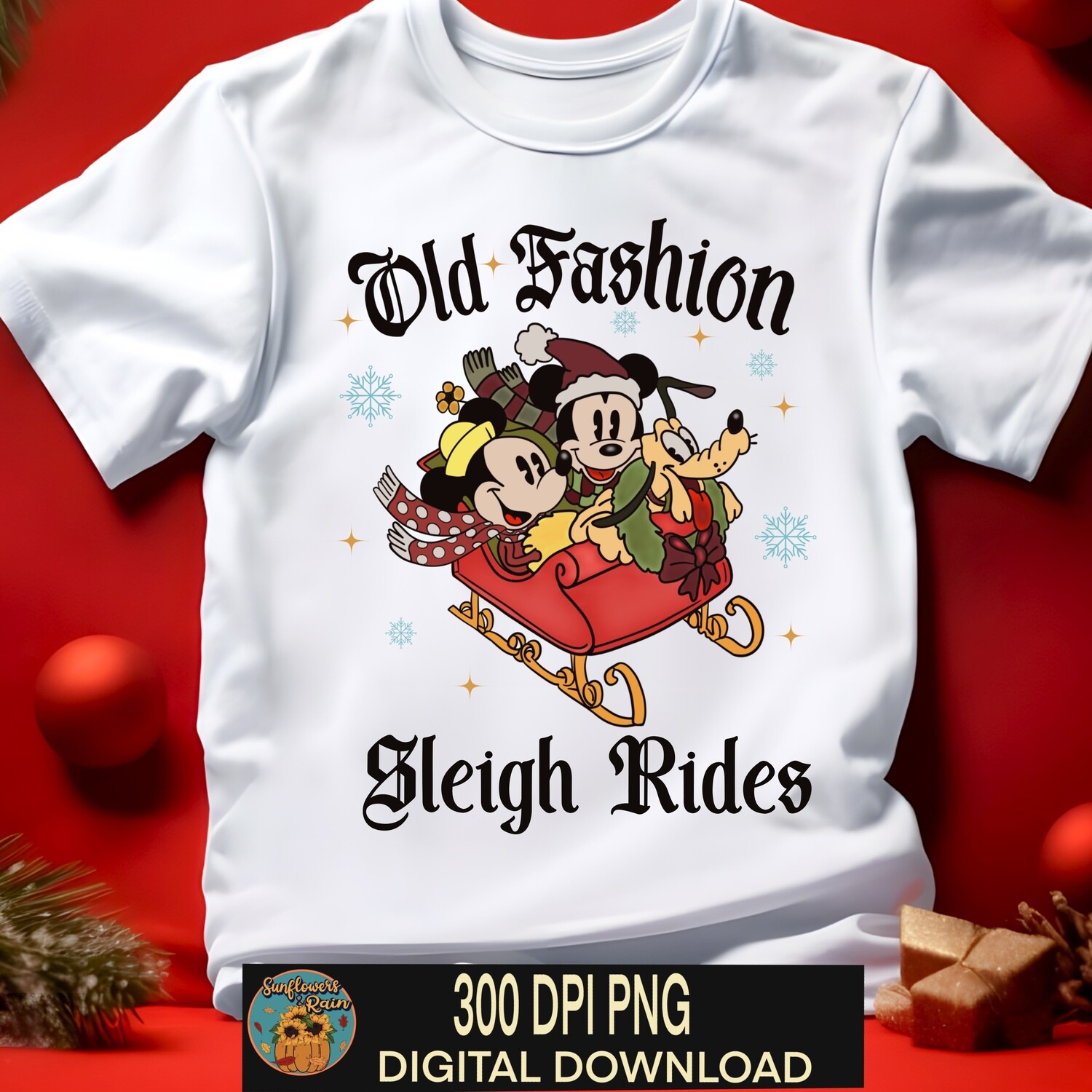 Mickey and Minnie old fashion sleigh rides png file digital download, Sublimation design.