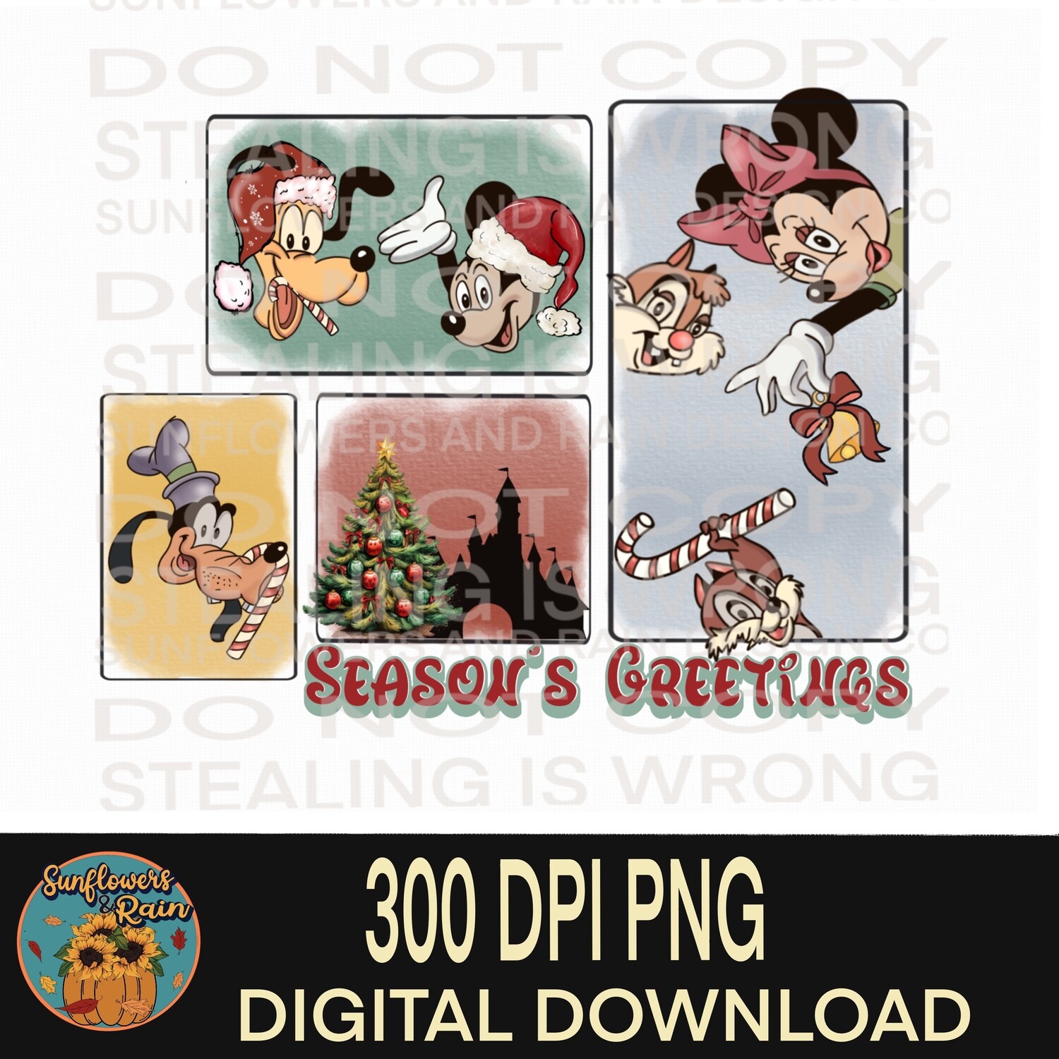 Mickey and friends seasons greetings png file digital download, Sublimation design.