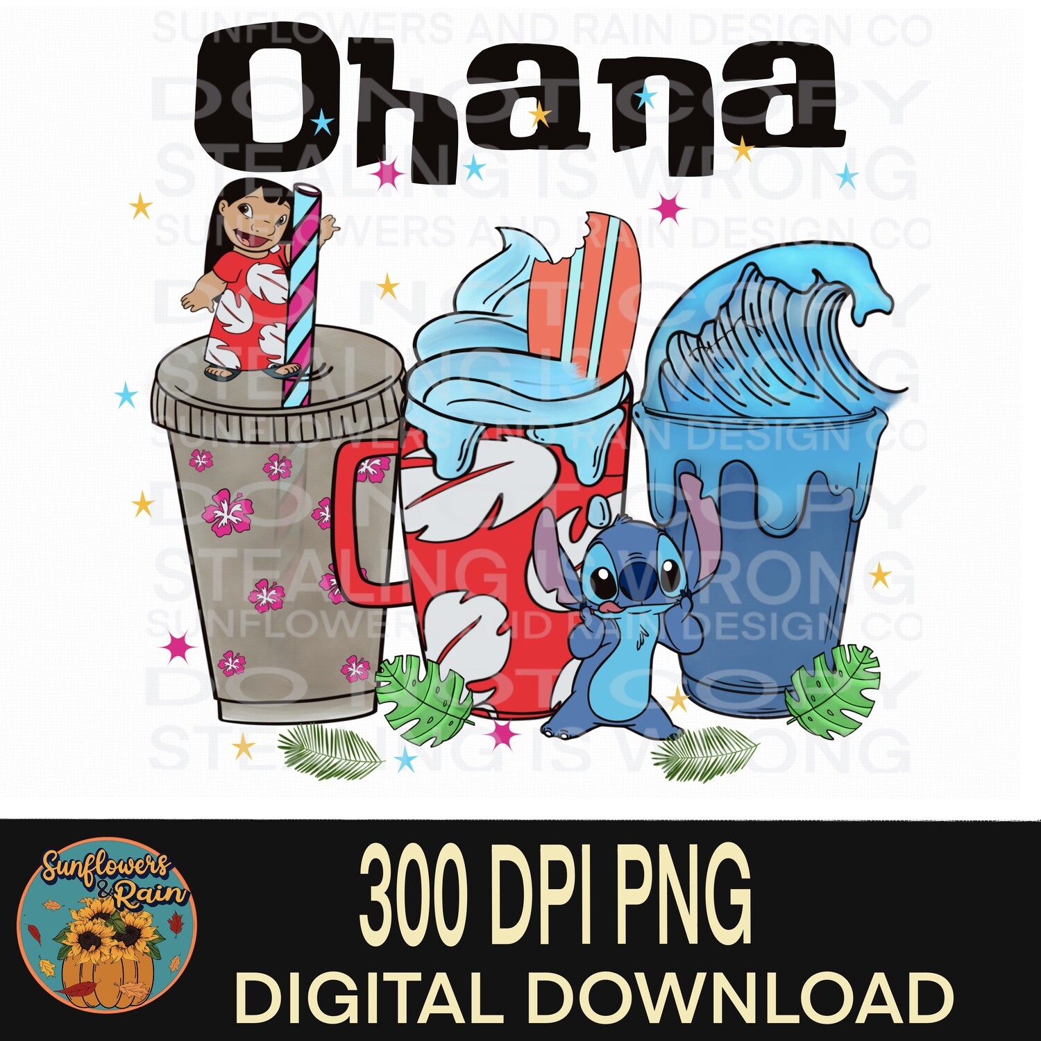 Ohana stitch coffee png file for sublimation and dtf. Digital download