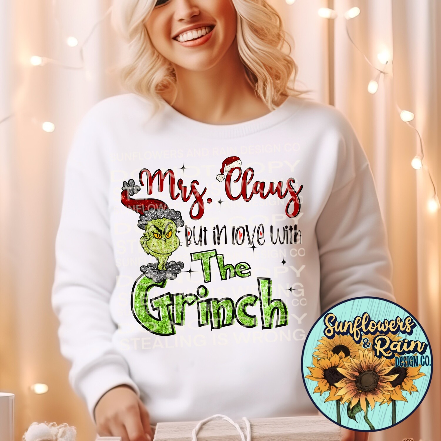 Glitter Mrs. Claus but in love with the grinch. Christmas design included  png file included  digital download, Sublimation design.