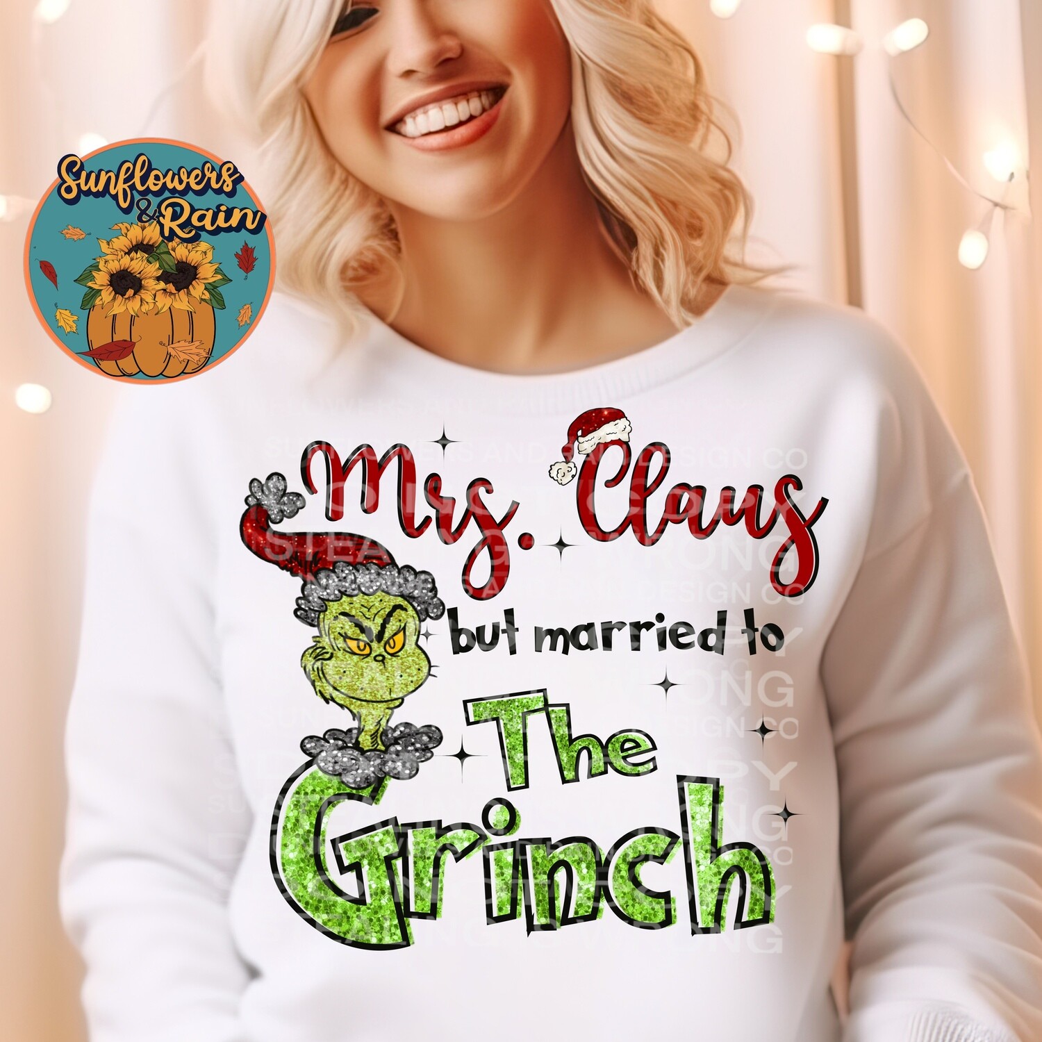 Glitter Mrs. Claus but married to the grinch. Christmas design included  png file included  digital download, Sublimation design.