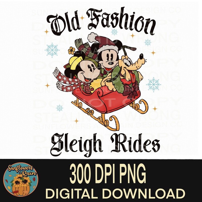 Mickey old fashion sleigh rides Christmas tree  Dtf transfer.