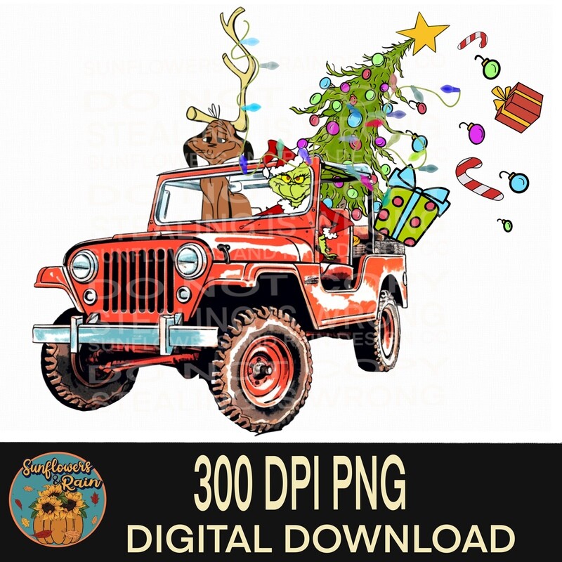 Grinch jeep Dtf transfer.
