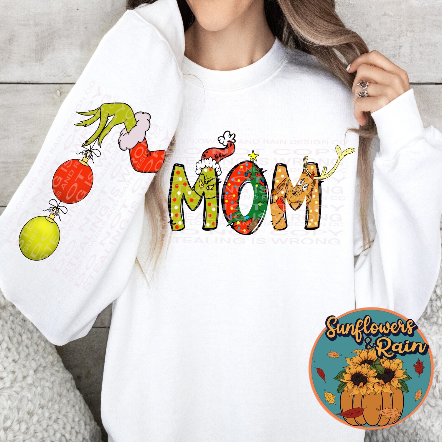 Grinch Mom. Matching sleeve with individual bones for custom shirts. png file included  digital download, Sublimation design.