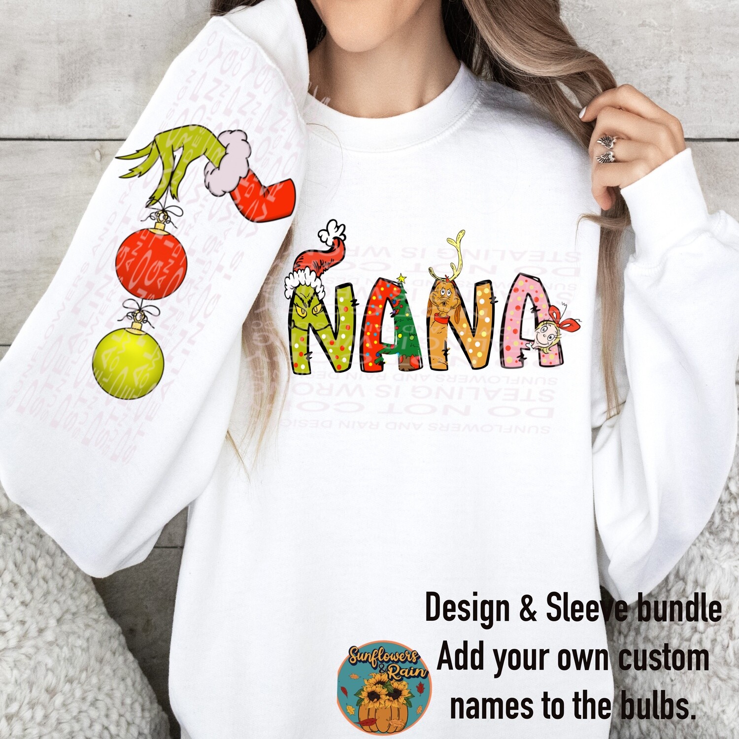 Grinch Nana Matching sleeve with individual bones for custom shirts. png file included  digital download, Sublimation design.