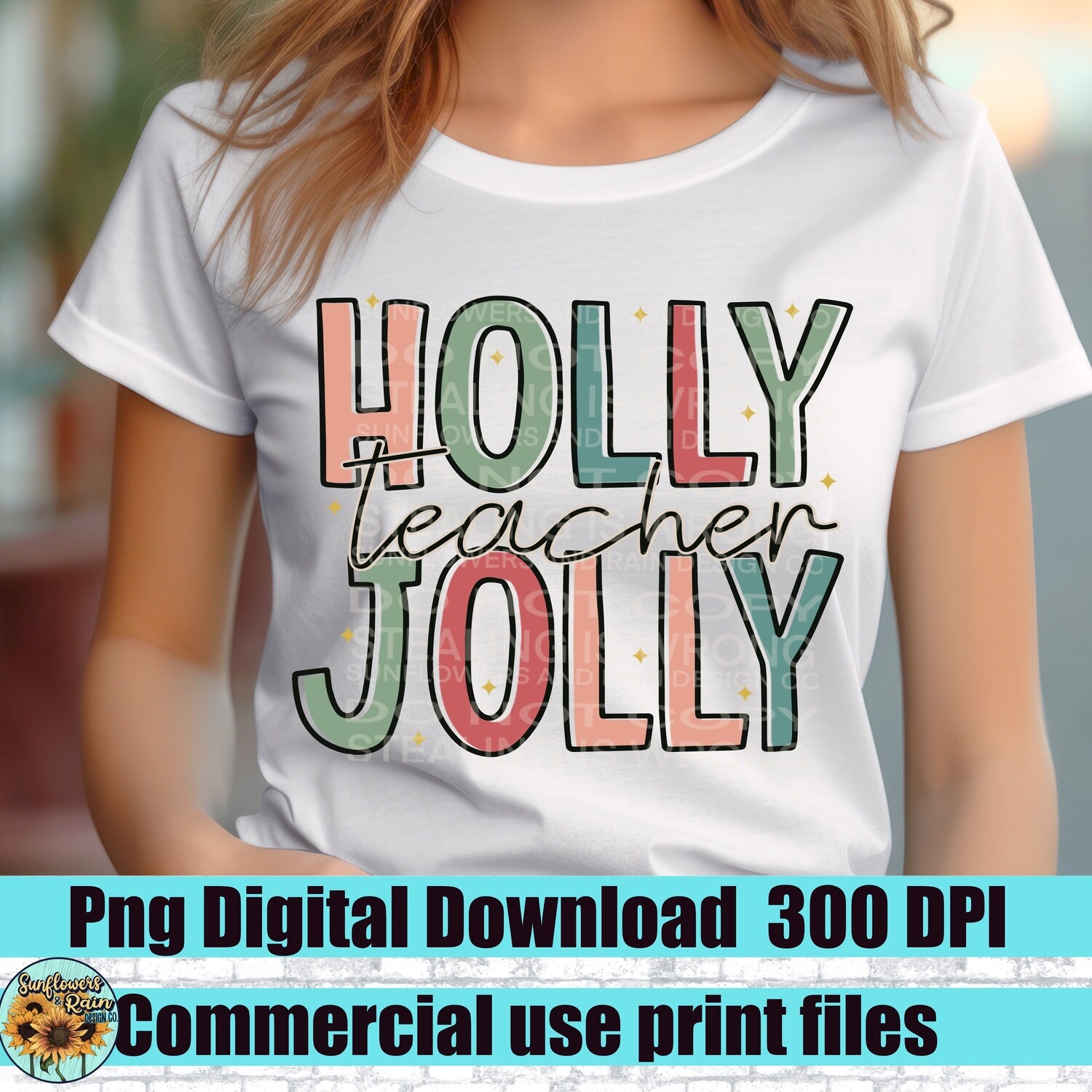 Holly jolly teacher  Christmas design png file included  digital download, Sublimation design.