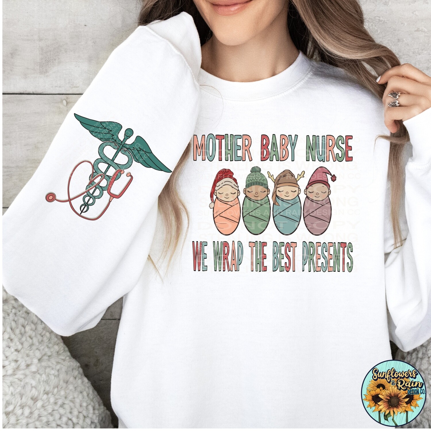 Mother baby  nurse with matching sleeve  Christmas design png file included  digital download, Sublimation design.
