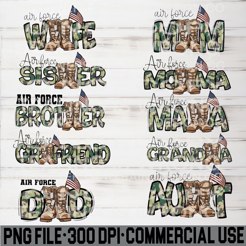 Air Force family bundle. 10 files png file for sublimation shirts