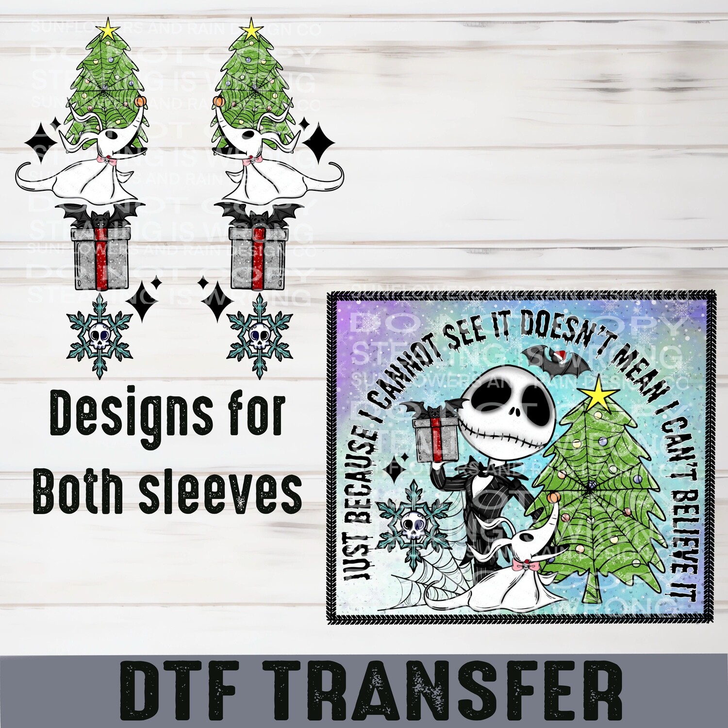 Jack Skeleton with 2 matching sleeve designs Dtf transfer.