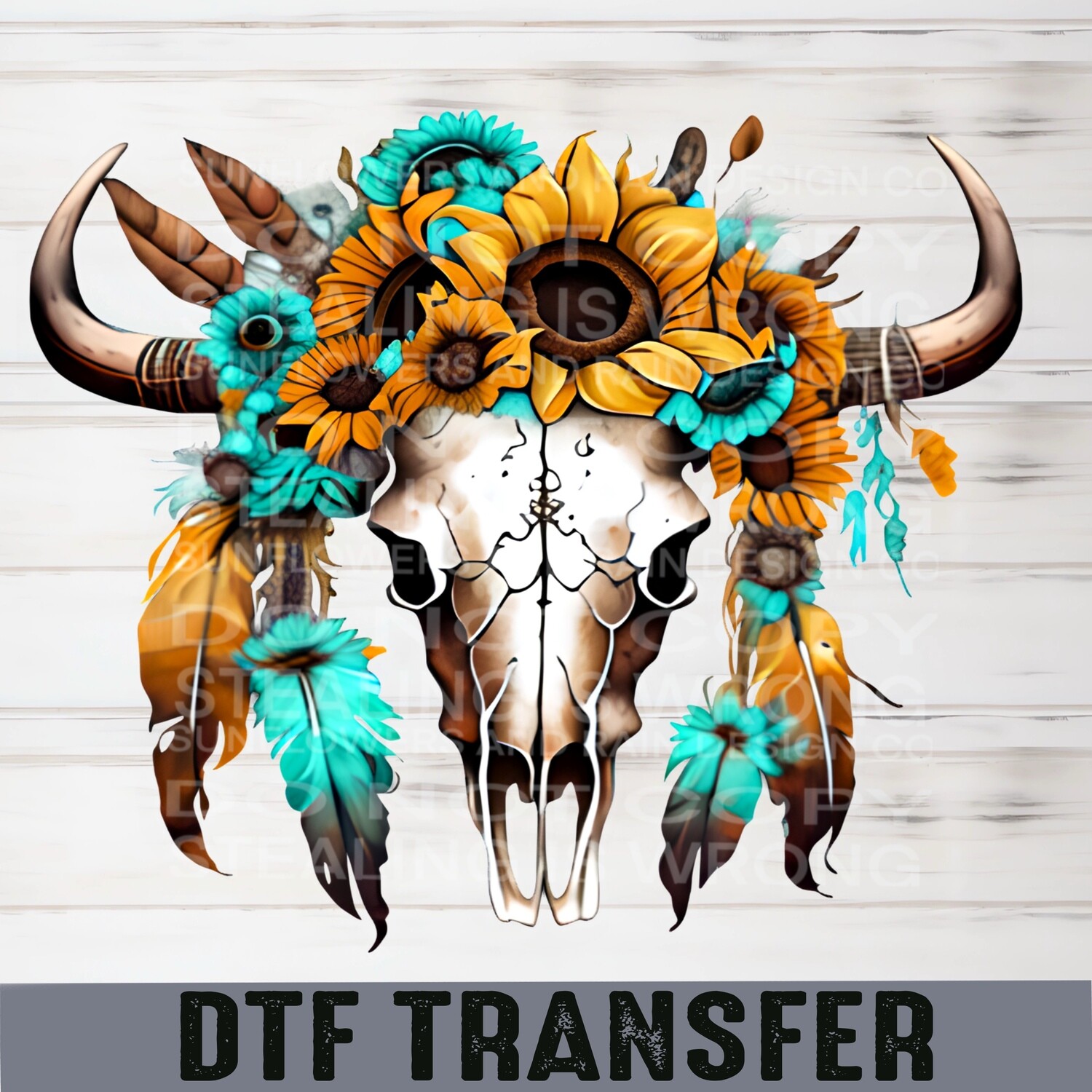 Bull skull Dtf transfer.