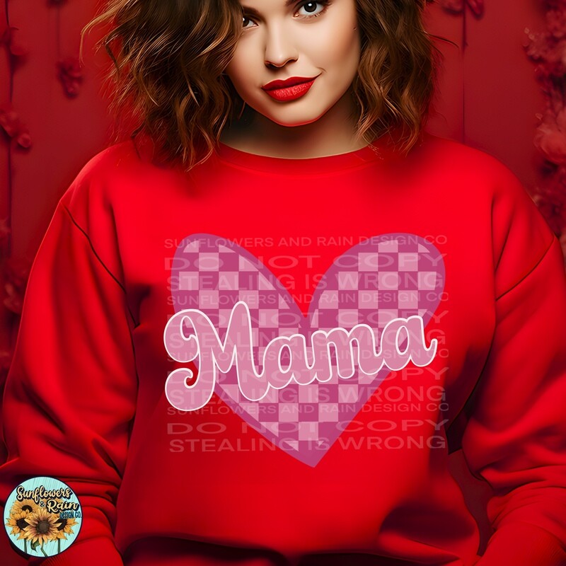 Mama pink retro heart png file for sublimation