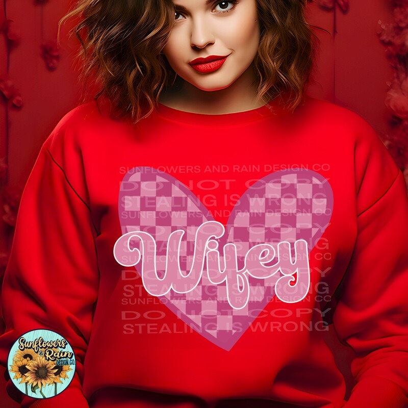 Wifey pink retro heart png file for sublimation