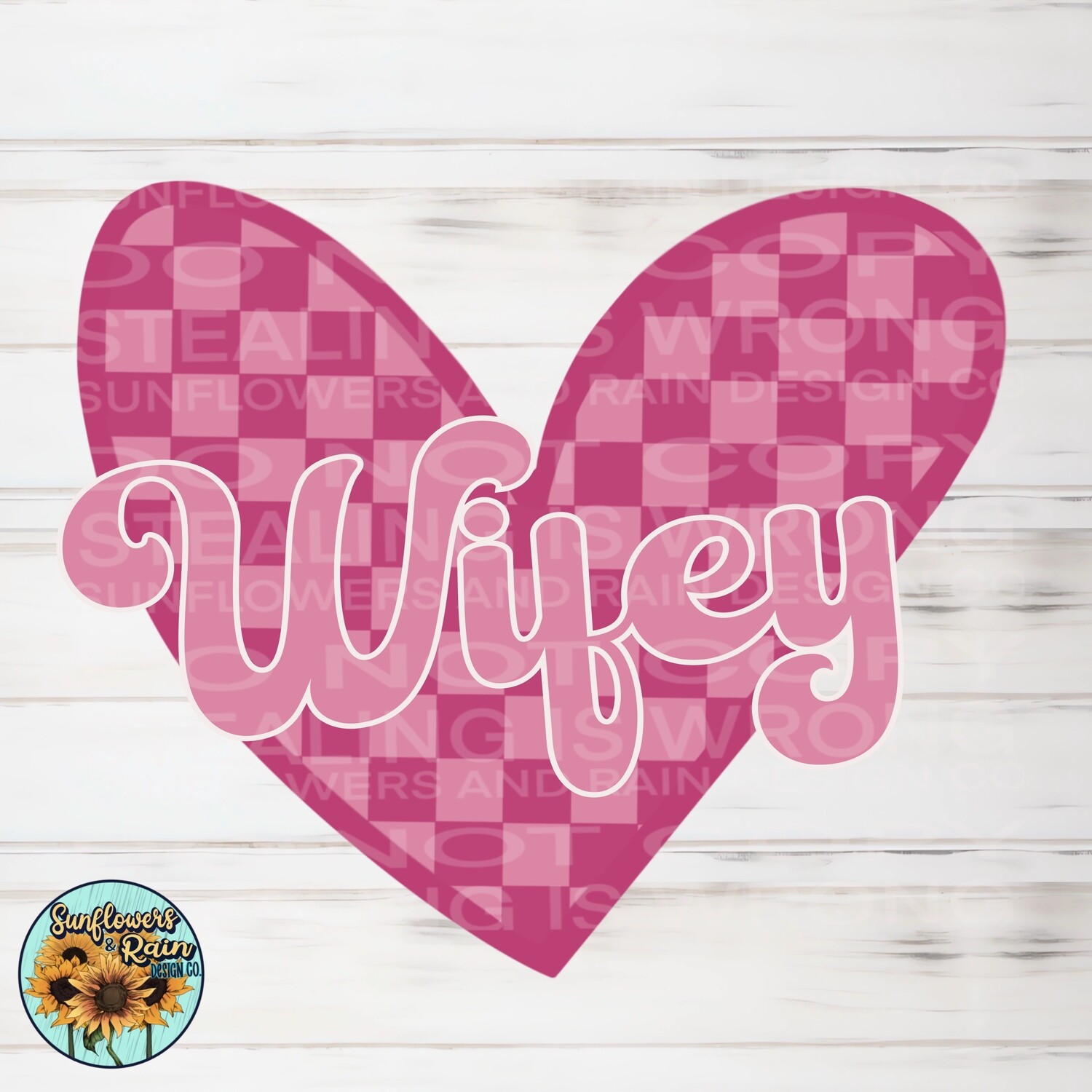 Wifey pink retro heart png file for sublimation