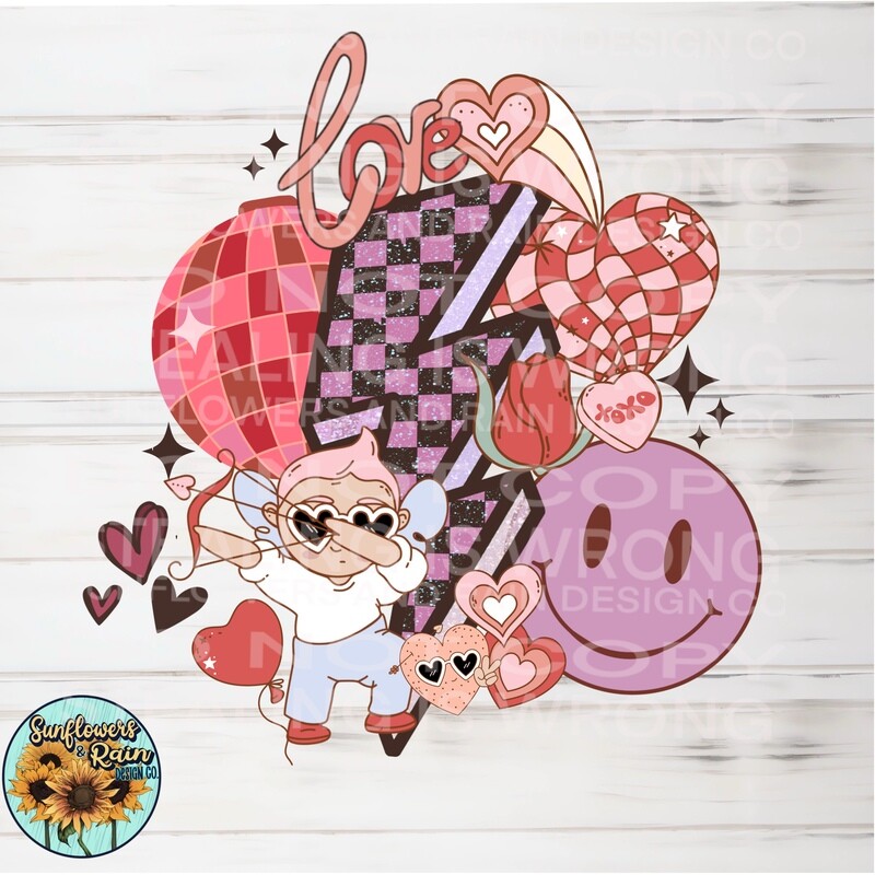 Pink retro valentines Day png file for sublimation
