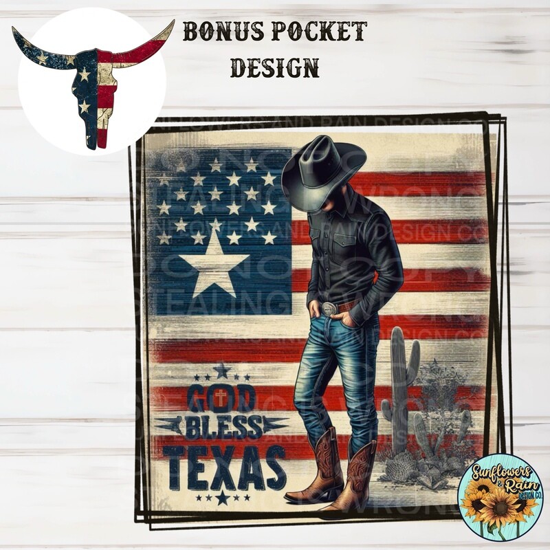 God bless Texas with pocket design  Png file for sublimation tshirts.