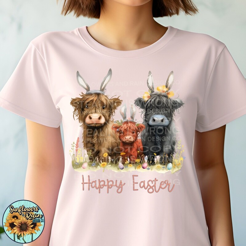 Highland cow Easter png files included  digital download, Sublimation design.