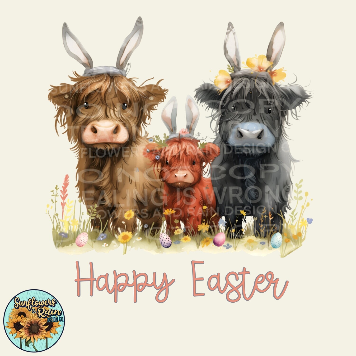 Highland cow Easter png files included  digital download, Sublimation design.