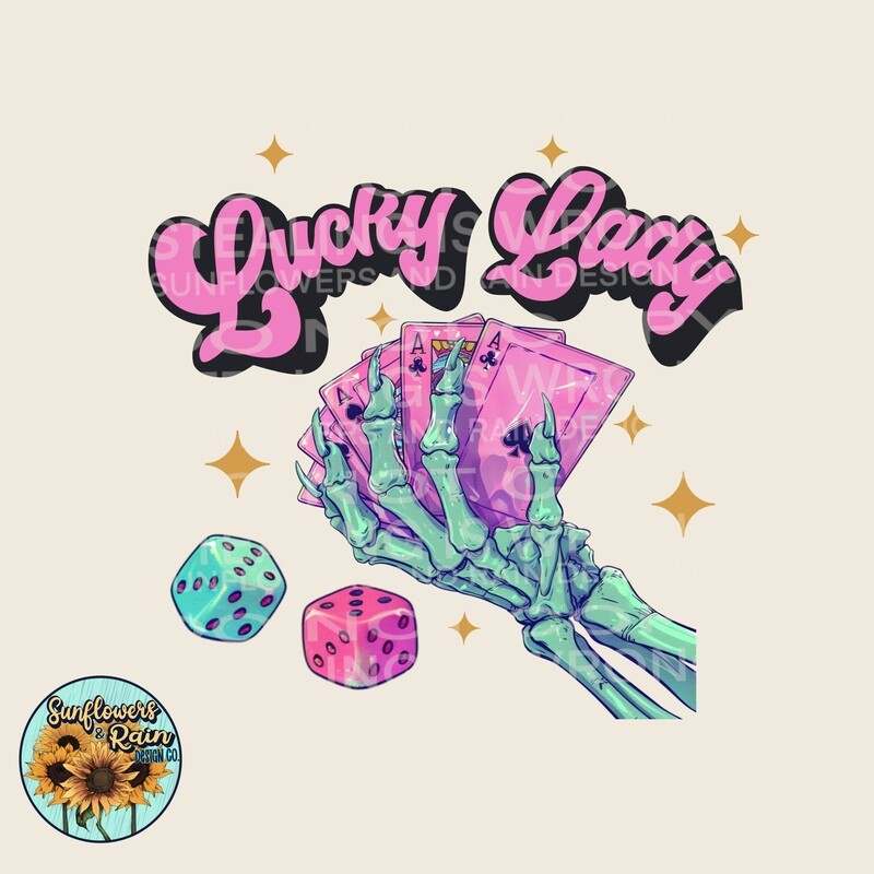 Lucky Lady png file digital download, Sublimation design.