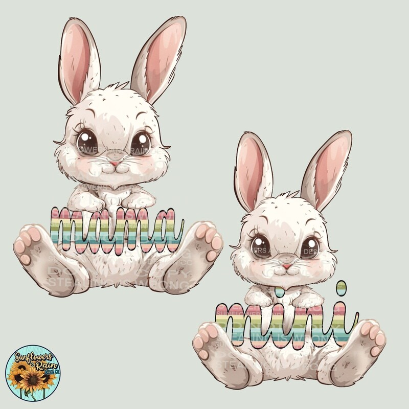 Mama bunny &amp; Mini bunny. Both files included Easter png file digital download, Sublimation design.