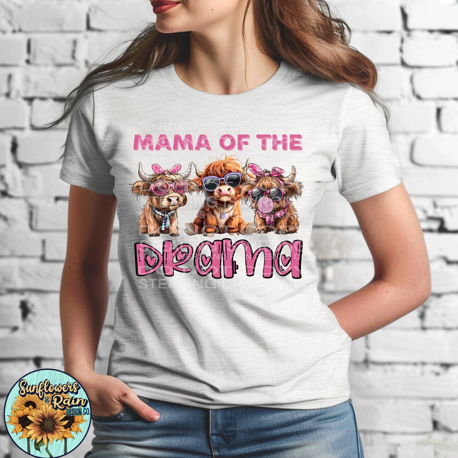 Mama of the drama highland cow version file , digital download, Sublimation design.