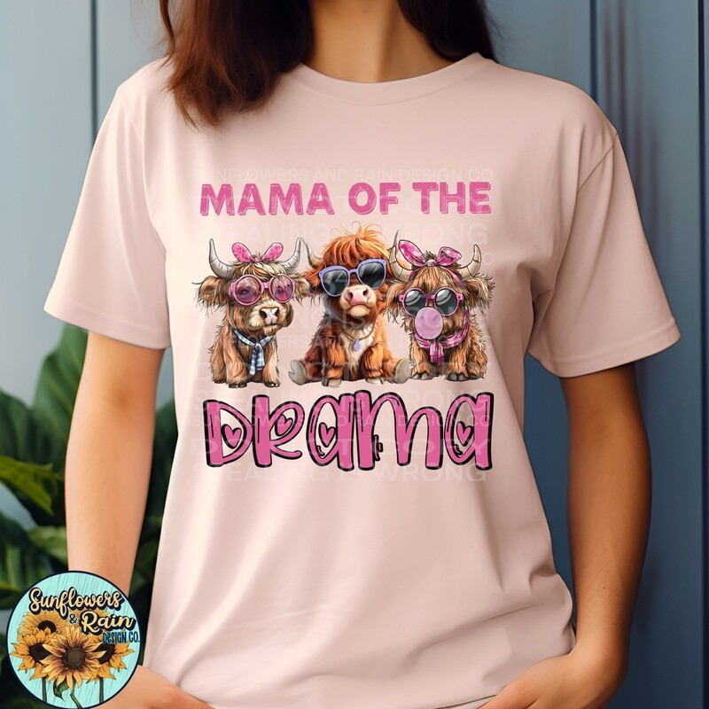 Mama of the drama highland cow version file , digital download, Sublimation design.