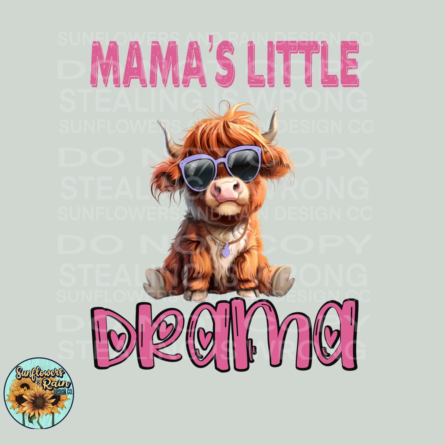 Mama’s little drama highland cow version file, digital download, Sublimation design.