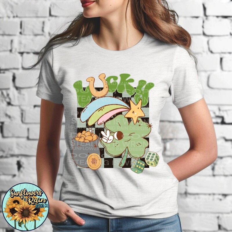Lucky retro St. Patrick’s day png file,digital download, Sublimation design.