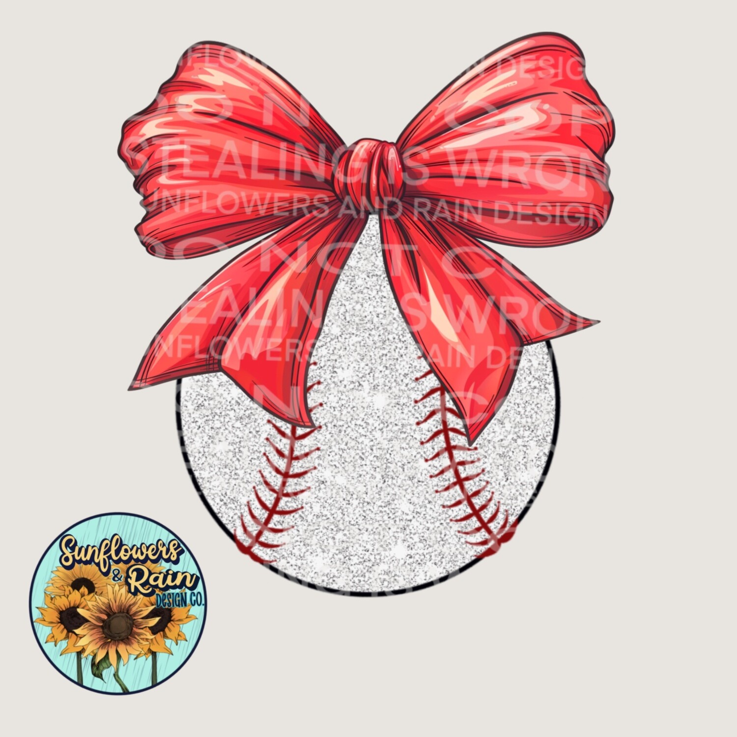 Glitter baseball with bow png file digital download, Sublimation design.